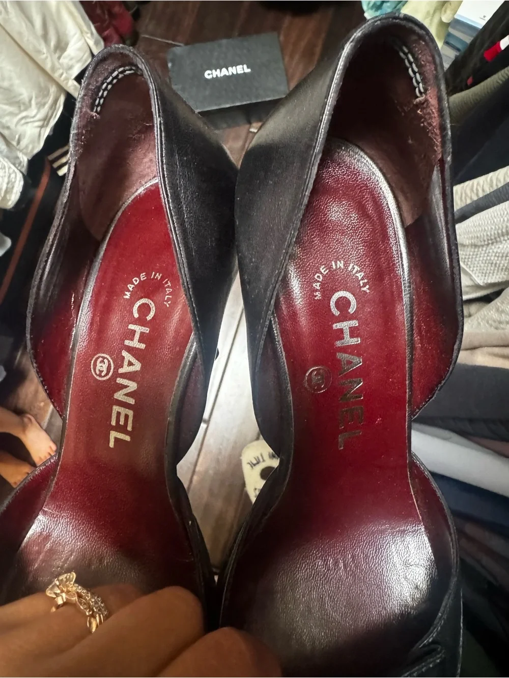 CHANEL Black Leather Pointed-Toe Bow D'Orsay Pumps